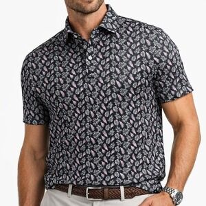 Donald Ross Sport Polo Shirt Mens XL Black Pink Tropical Leaf Golf Top Preppy